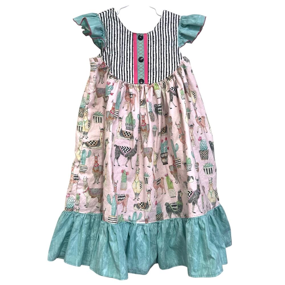 Girls Boutique Llama Dress Size 8 Pink Cactus Ruffle Dress Best Dressed Bunnies